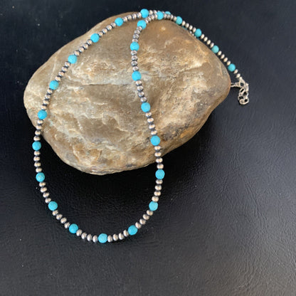 Minimalist Navajo Pearls 3mm Sterling Blue Turquoise Necklace 16" 13591