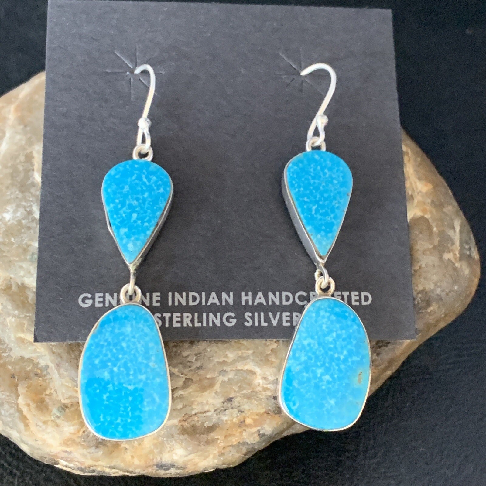 Kingman Turquoise Navajo Sterling Silver Dangle Earrings 1.5" 14014