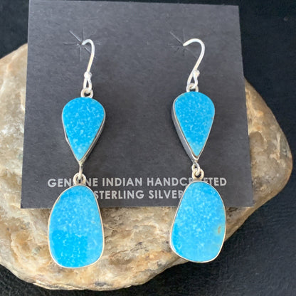 Kingman Turquoise Navajo Sterling Silver Dangle Earrings 1.5" 14014