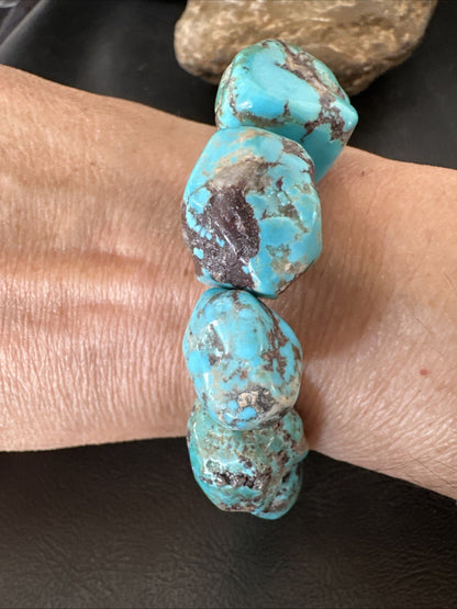 Mens Womens Blue Turquoise Stretch Stone Friendship Bracelet 7" 18864