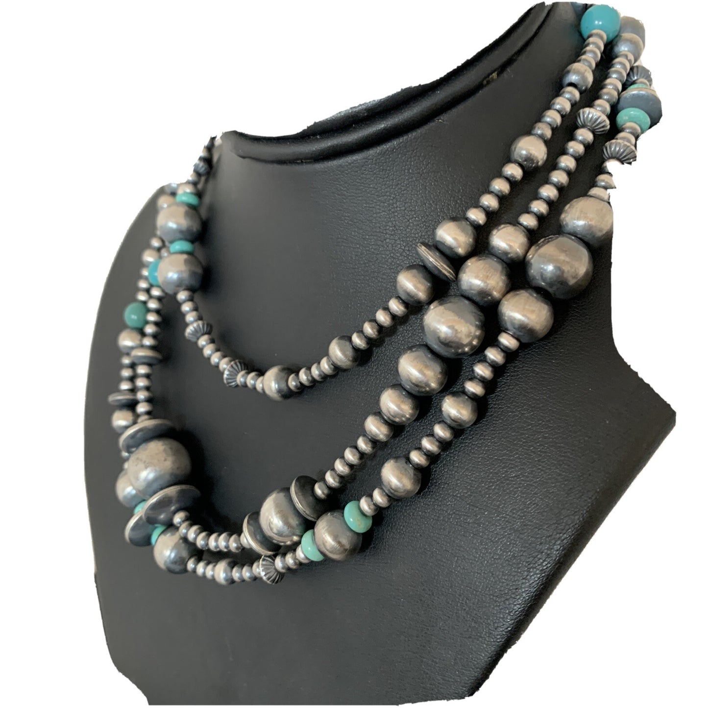 Native Sterling Silver Beads Royston Turquoise 48in Necklace 01401