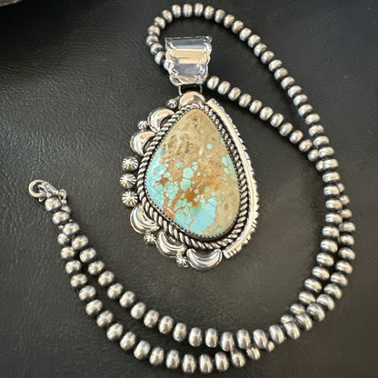 XXL Mens Royston Turquoise Pendant Navajo Pearls Sterling Silver Necklace 18745