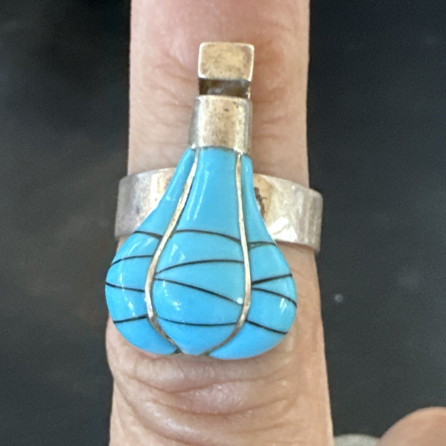 Navajo Blue Turquoise Balloon Inlay Band Ring Sz 6.5 18189