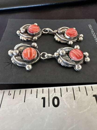 Red Spiny Oyster Pearl Navajo Sterling Silver Dangle Earrings 2062