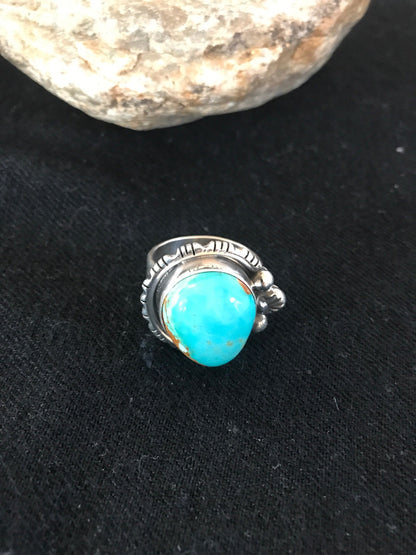 Blue Mountain Pilot Turquoise Navajo Sterling Silver Ring Size 9 8242