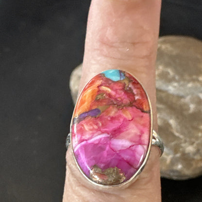 Blue Turquoise Spiny Oyster Southwestern Sterling Silver Ring Size 8 18483