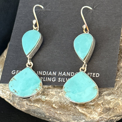 Kingman Turquoise Navajo Sterling Silver Dangle Earrings 14581