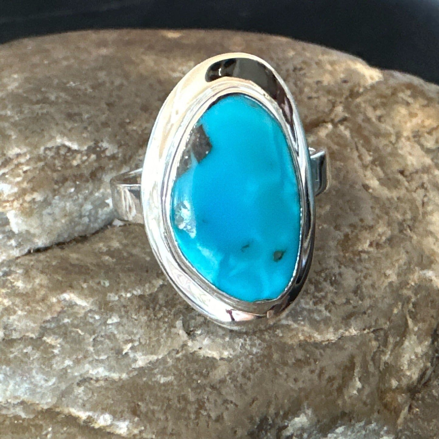 Southwestern Sterling Silver Blue Kingman Turquoise Ring Size 8 18521