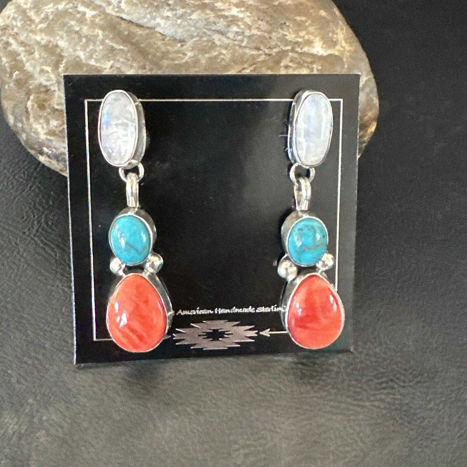 Turquoise Spiny MultiColor Navajo Sterling Silver Inlay Earrings 18353