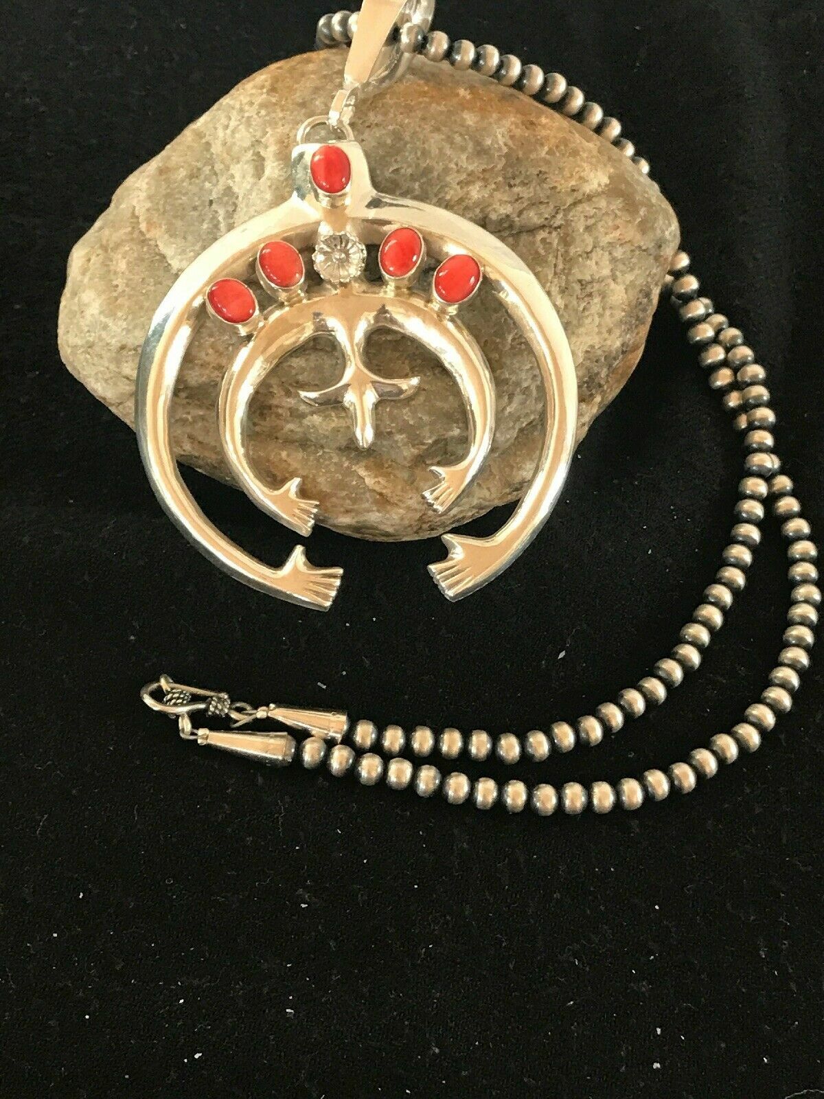 Spiny Oyster Pendant Navajo Sterling Silver Squash Blossom Necklace 01209