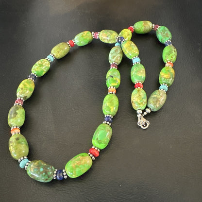 Green Turquoise Multicolor Southwestern Sterling Silver Necklace 22" 19247
