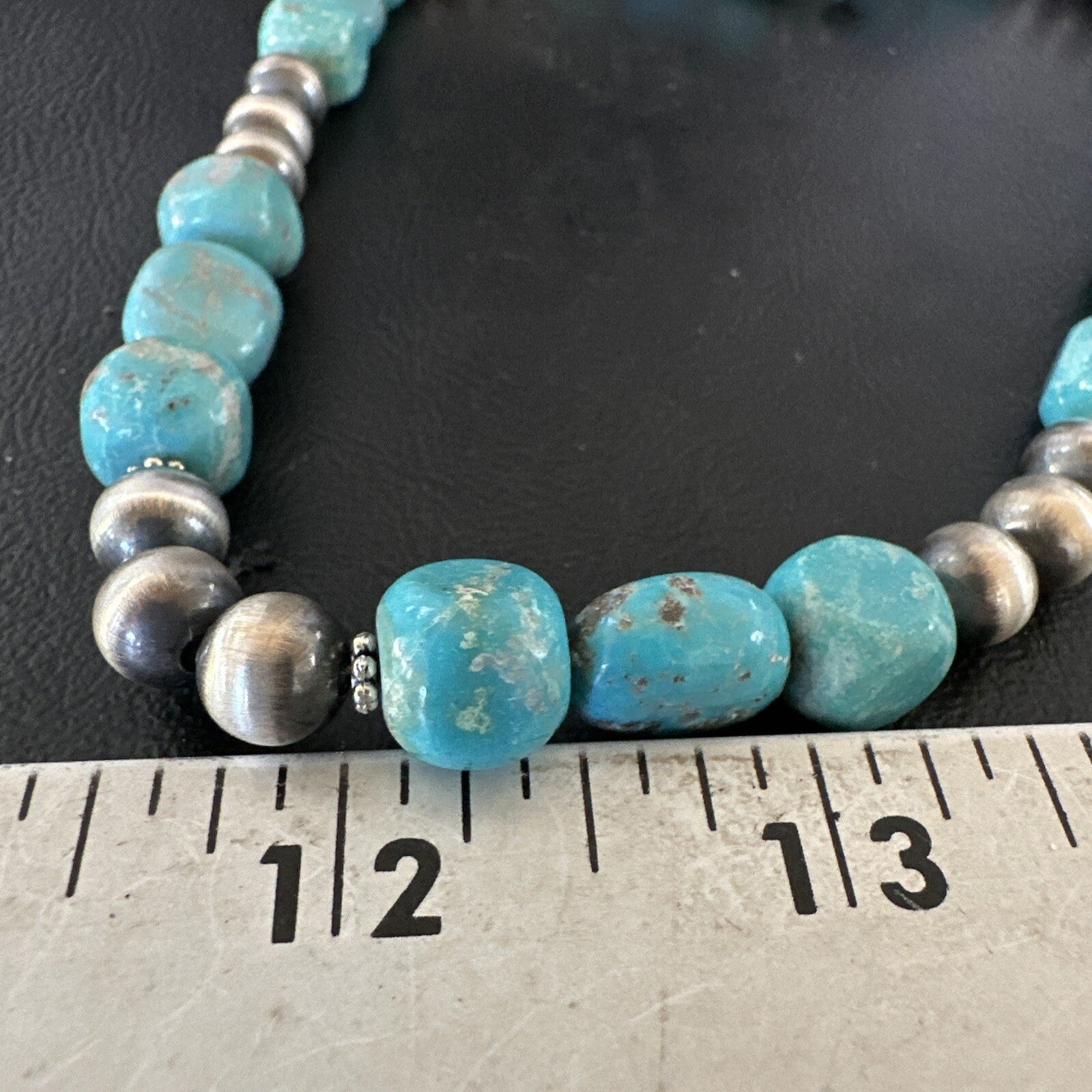 WoMens Blue Turquoise Nugget Navajo Pearls Sterling Silver Necklace 93416