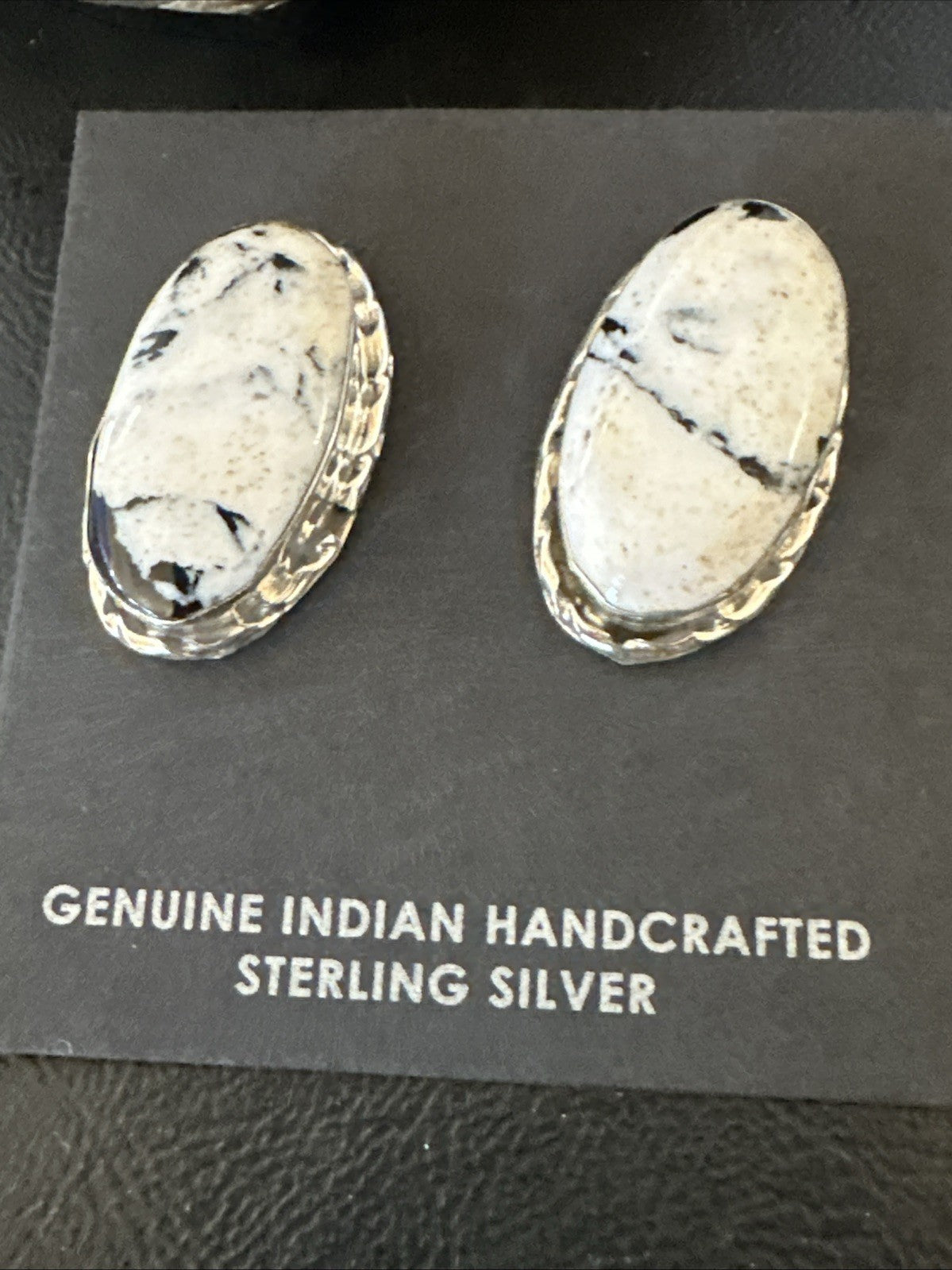 Women White Buffalo Turquoise Navajo Sterling Silver Post Earrings 19095