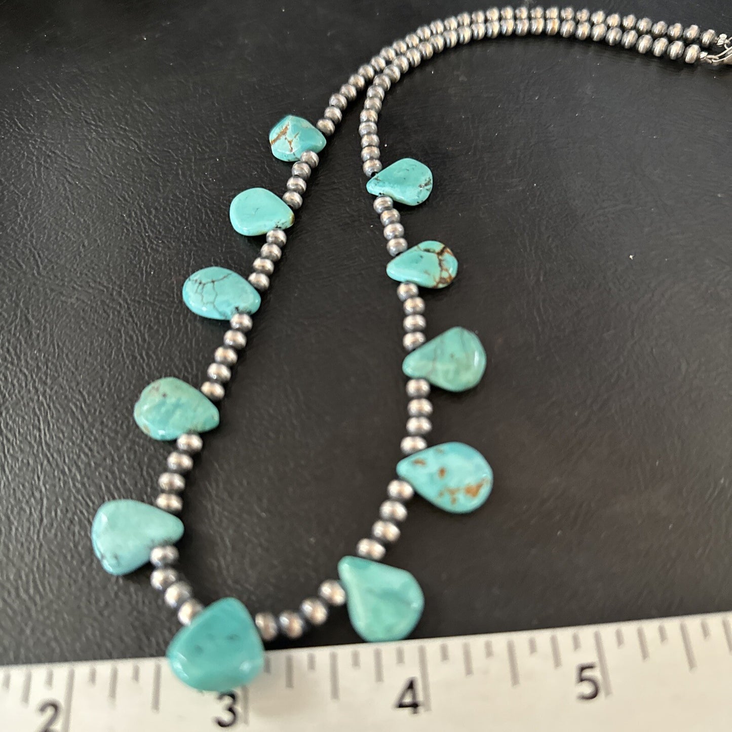 17in Teardrop Navajo Pearls Sterling Silver Blue Turquoise Necklace 14732
