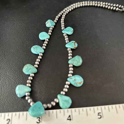 17in Teardrop Navajo Pearls Sterling Silver Blue Turquoise Necklace 14732