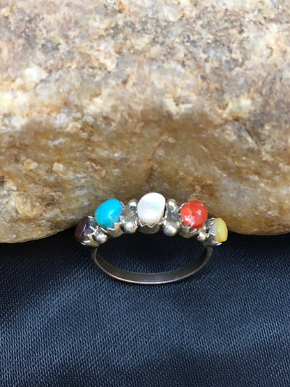 Blue Opal Coral & Turquoise Zuni Sterling Silver Ring Size 6.25 02501