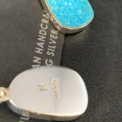 Kingman Turquoise Navajo Sterling Silver Dangle Earrings 1.5" 14014