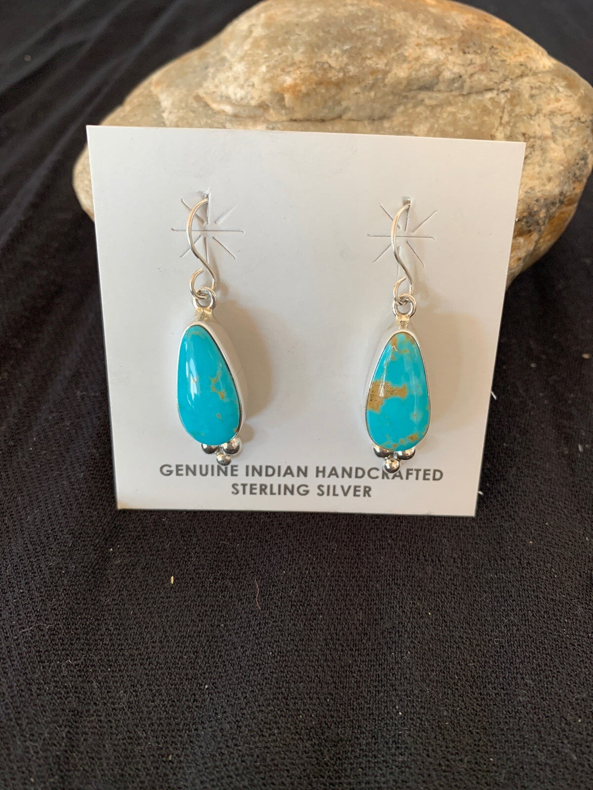 Womens Blue Turquoise Navajo Sterling Silver Earrings 1" 12981