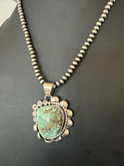 Men Women Green Royston Turquoise Pendant Navajo Sterling Yazzie 19567