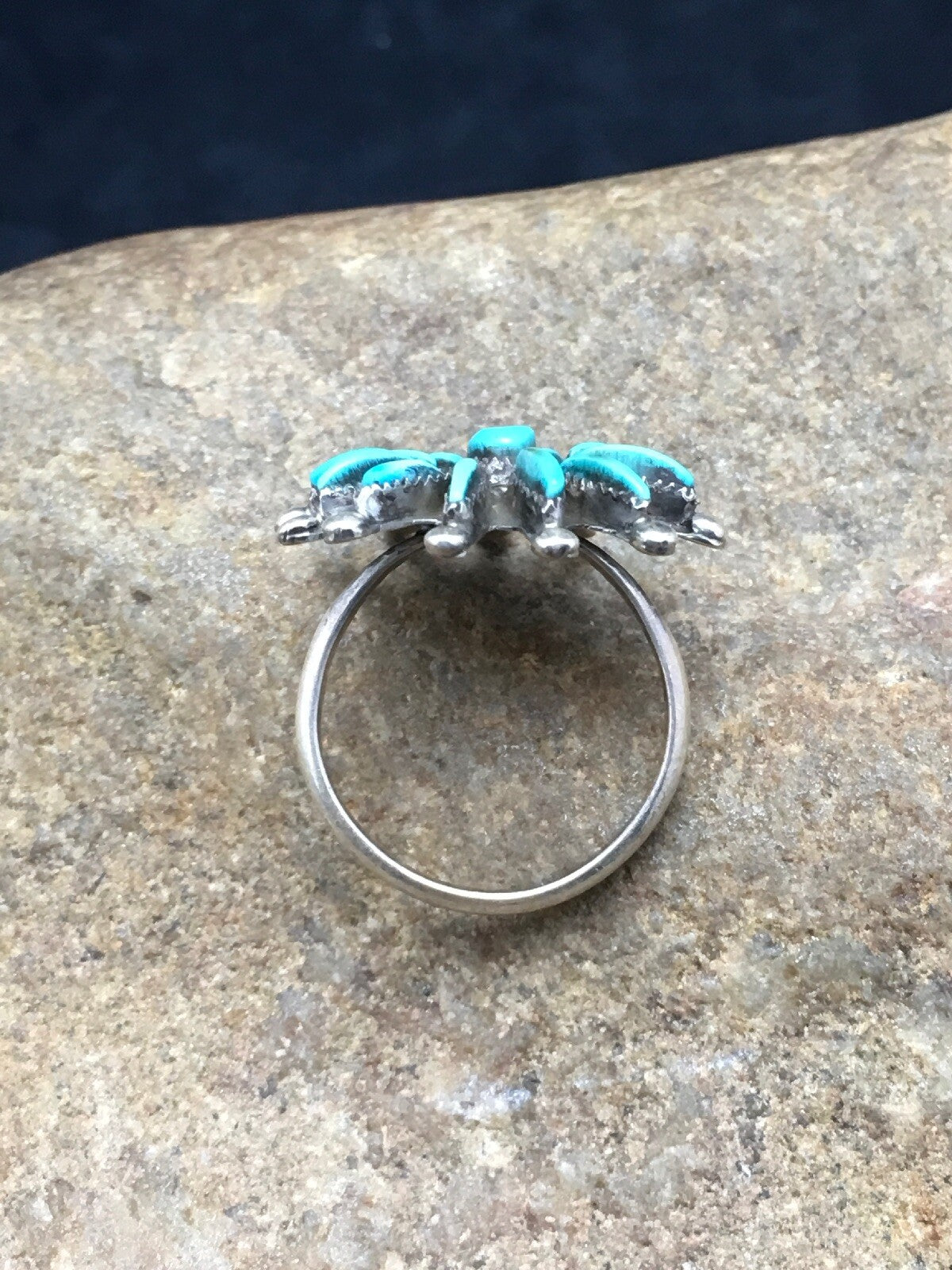 Blue Turquoise Needle Point Cluster Zuni Sterling Silver Ring Sz 7.25 4035