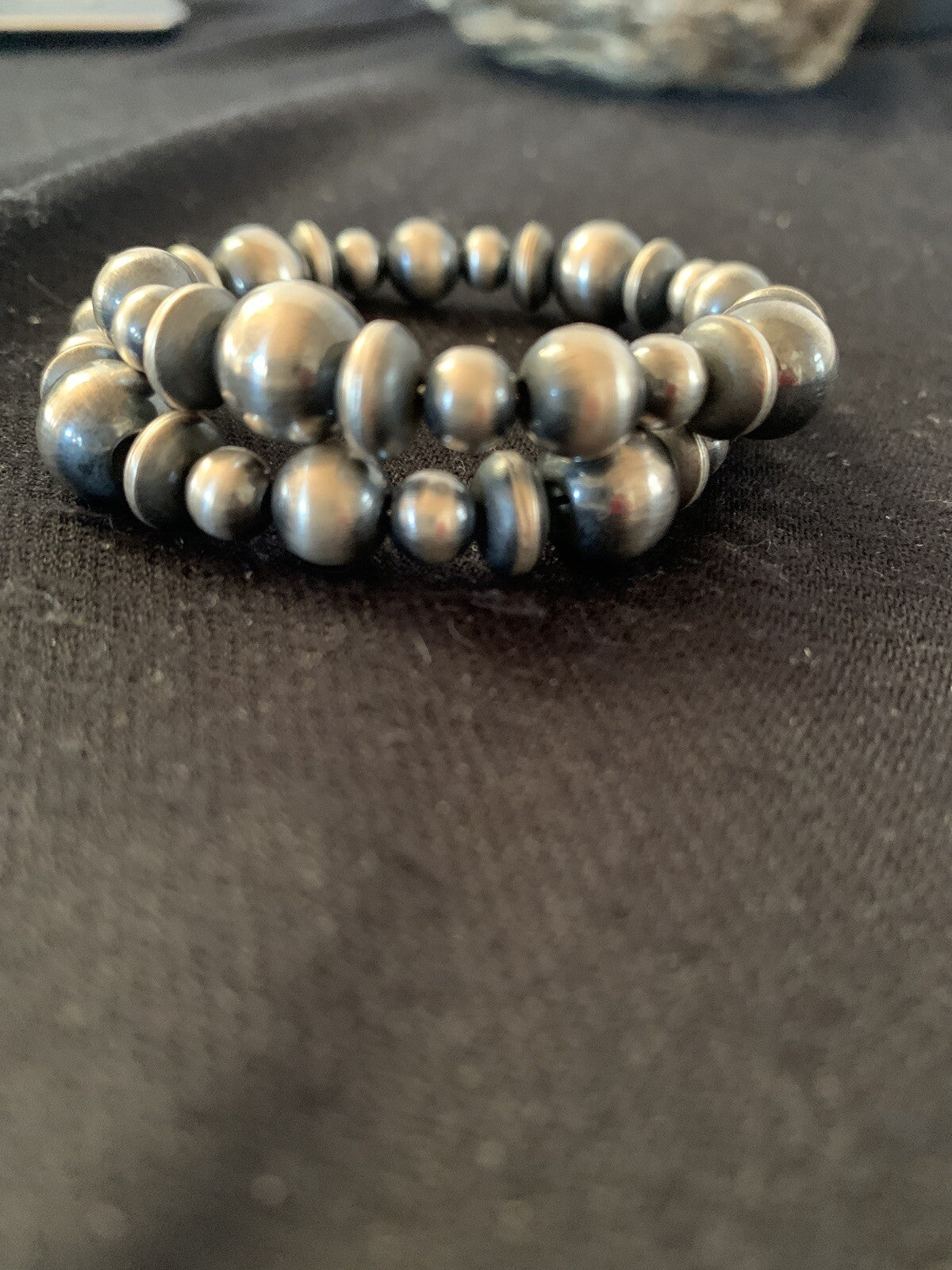 Navajo Pearls Sterling Silver Mixed Bead Stainless Wrap Bracelet 8" 11808