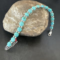 Women's Blue Turquoise Bead Southwestern Link Bracelet 8" | Sterling Silver | Authentic Native American Handmade | 17976