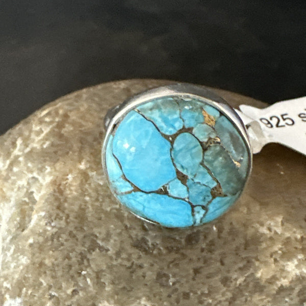 Blue Turquoise#8 Southwestern Ring Size 7 | Sterling Silver | Authentic Native American Handmade | 19740