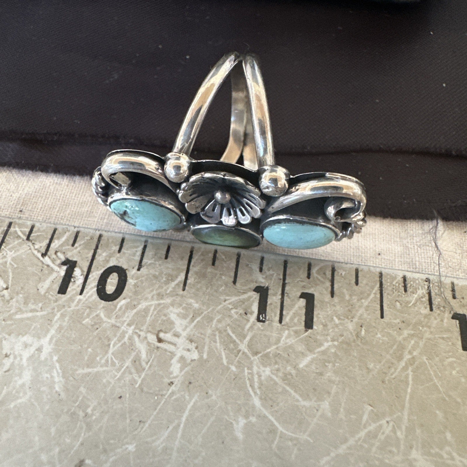 Blue Green Turquoise Navajo Sterling Silver Cluster Ring Size 8.5 19079
