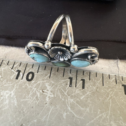Blue Green Turquoise Navajo Sterling Silver Cluster Ring Size 8.5 19079
