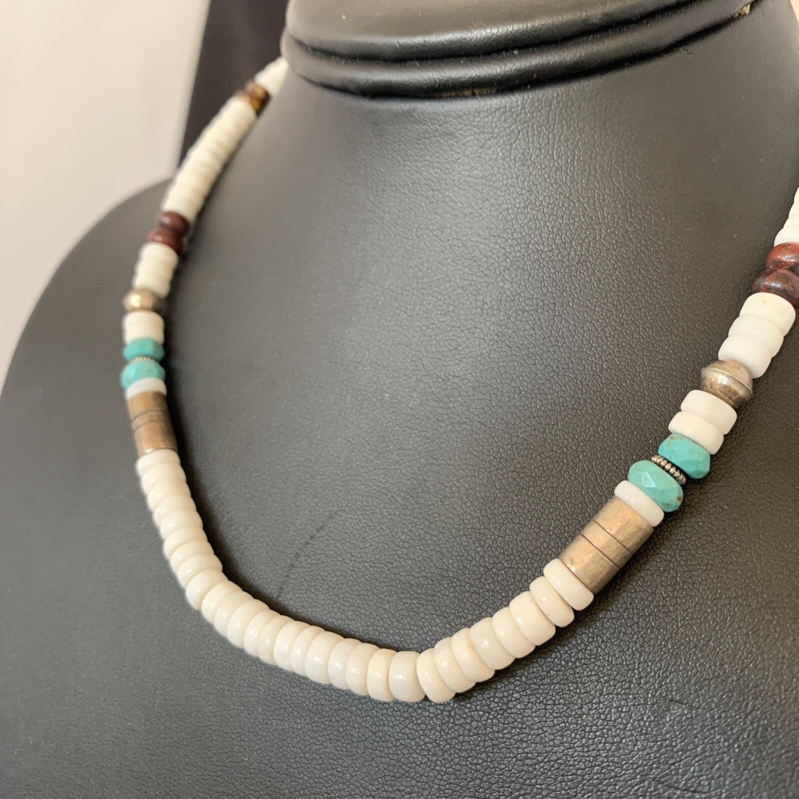 Turquoise Sugilte & Howlte Navajo Beads Sterling Silver Necklace 10395