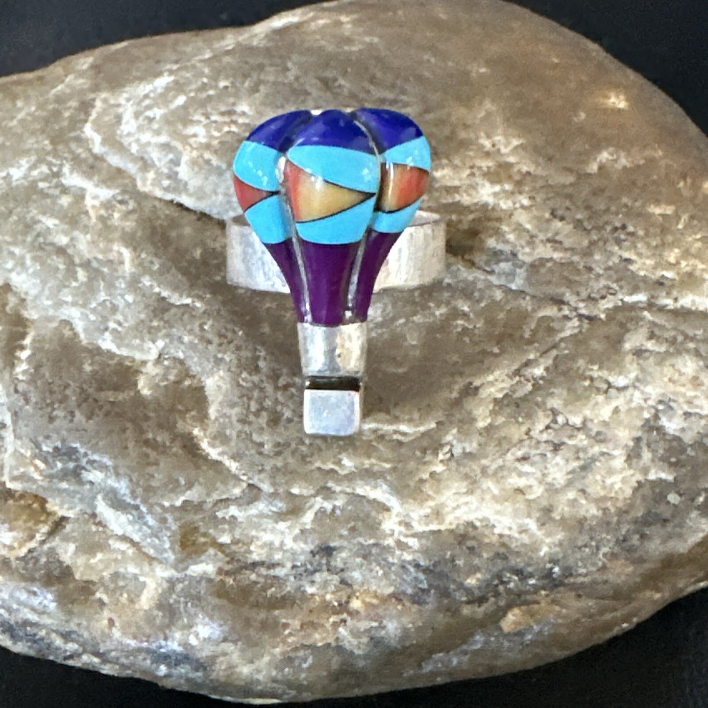 Navajo Balloon Blue Lapis Multicolor Turquoise Inlay Band Ring Sz 7 18190