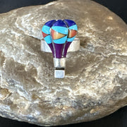 Navajo Balloon Blue Lapis Multicolor Turquoise Inlay Band Ring Sz 7 | Authentic Native American Handmade | 18190