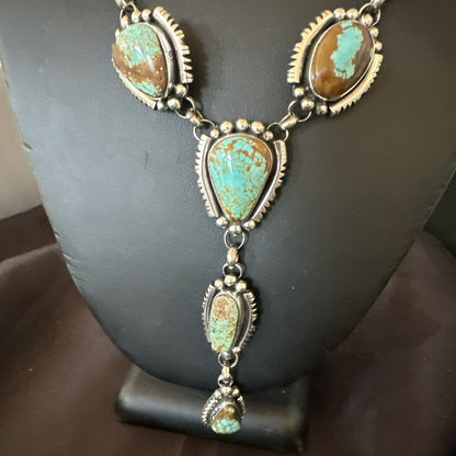 Mens Blue Turquoise #8 Navajo Pearls Sterling Silver Lariat Necklace 28" 18819
