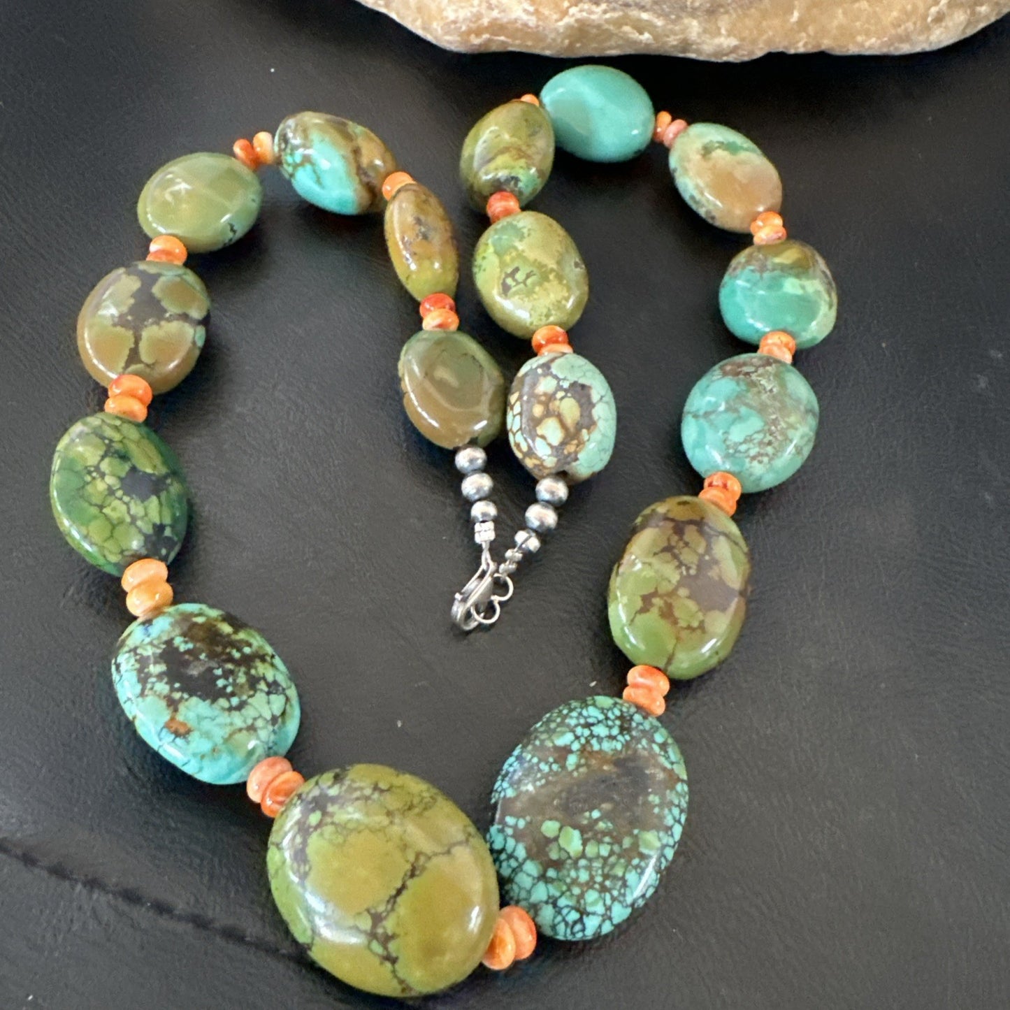 Blue Green Turquoise Spiny Chunky Navajo Sterling Silver Necklace 22” 19253