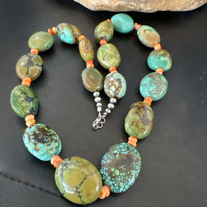 Blue Green Turquoise Spiny Chunky Navajo Sterling Silver Necklace 22” 19253