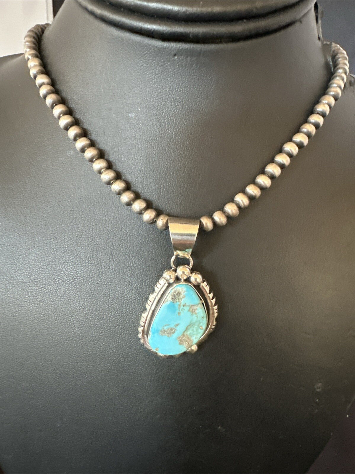 Rustic Blue Kingman Turquoise Pendant Navajo Sterling Silver Necklace 20" 18316