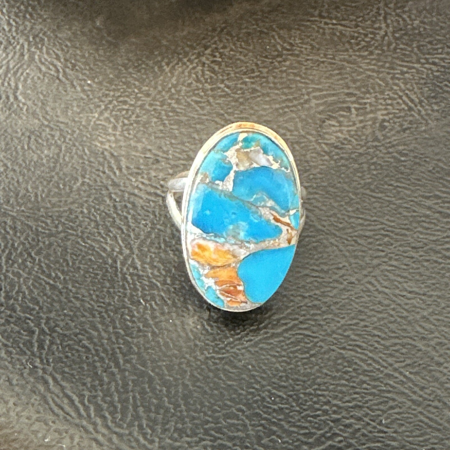Blue Turquoise Spiny Oyster Southwestern Sterling Silver Ring Size 7 18443