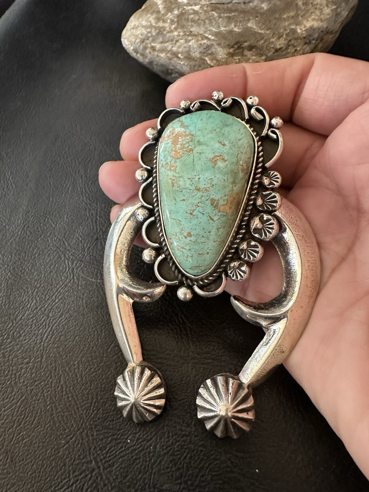 XXL Men Women Green Royston Turquoise Naja Sterling Silver Pendant Navajo 19528