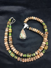Green Turquoise Navajo Necklace | Sterling Silver | Authentic Native American Handmade | 2612