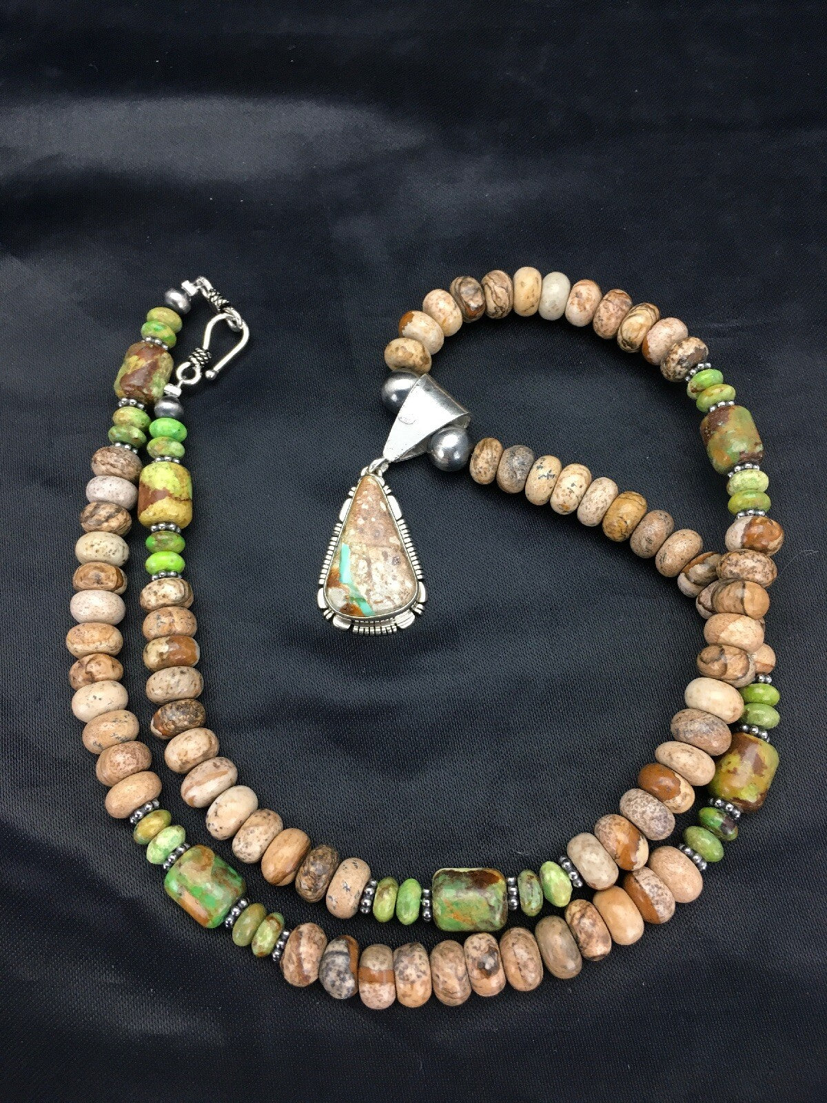 Green Turquoise Navajo Sterling Silver Necklace 2612