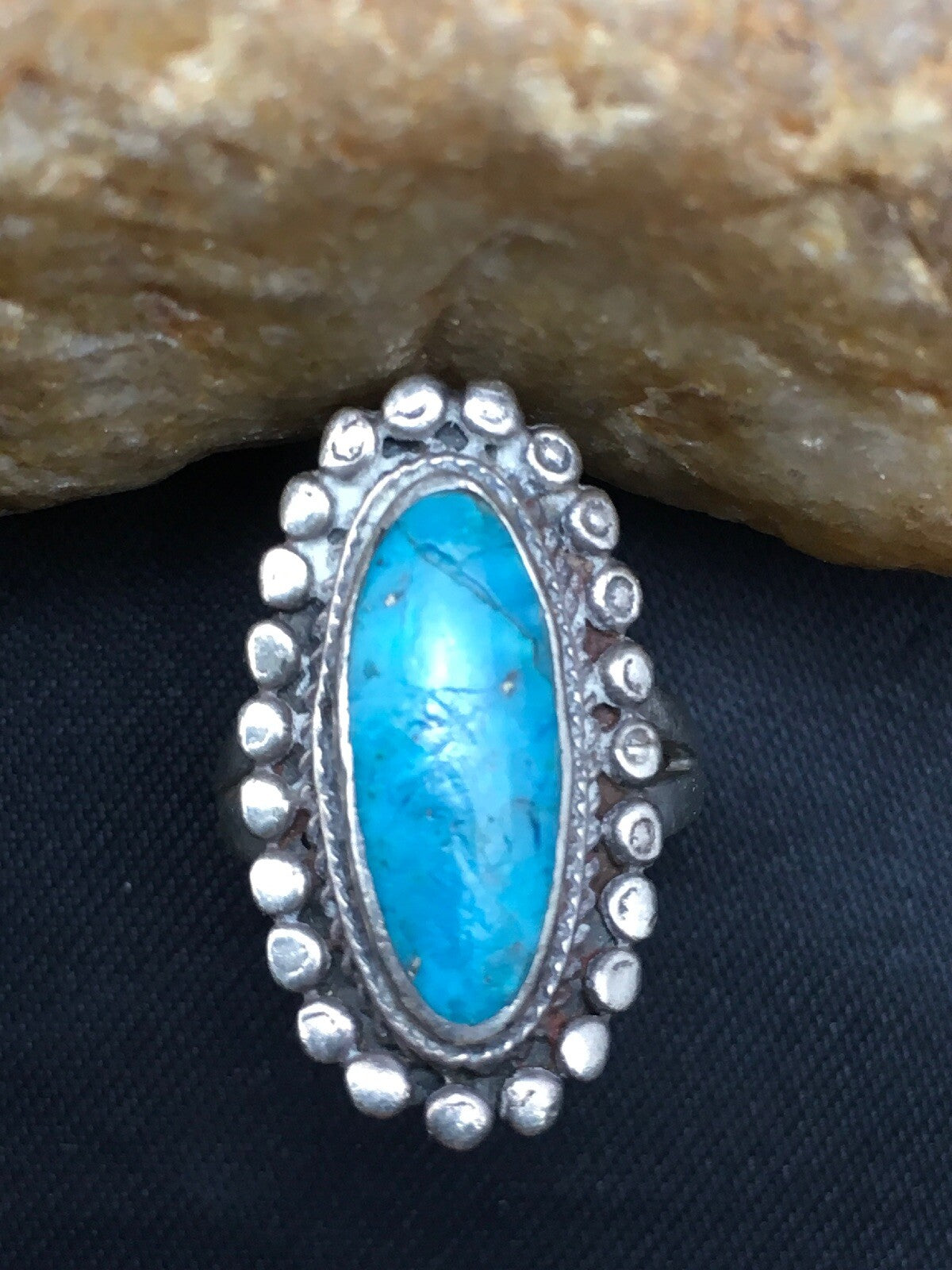 Blue Turquoise Navajo Sterling Silver Old Pawn Children’s Ring Size 3.75 04410
