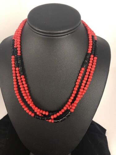 Navajo Coral Necklace Pendant Sterling Silver 20" 3 Strand 8006