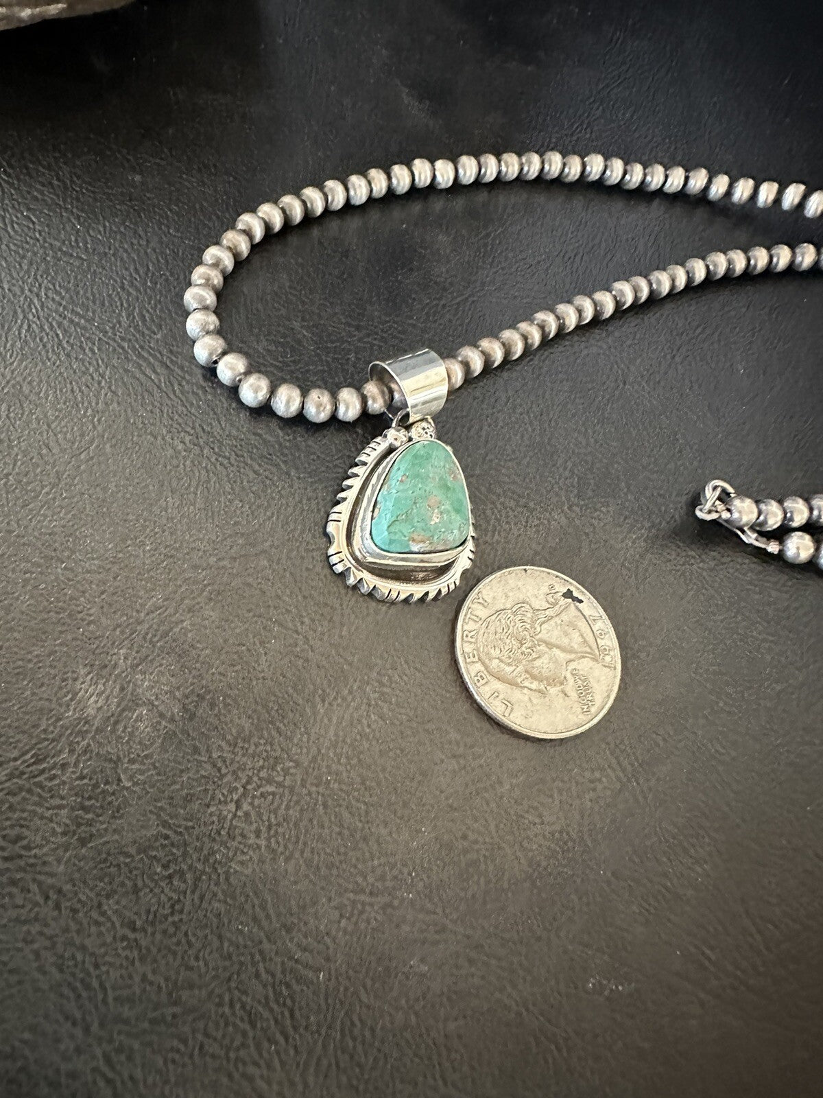 Mens Women Navajo Sterling Silver Green Royston Turquoise Necklace Pendant 18313