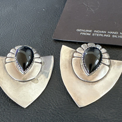 Old Pawn Black Onyx Navajo Sterling Silver Native American Earrings 18114