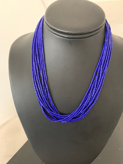 Blue Lapis Stabilized Heishi 10 Strand Sterling Silver Necklace 19" 2018