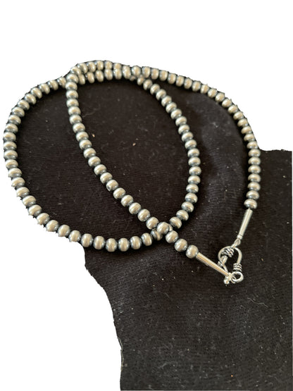 Native American 5mm Sterling Silver Beads Navajo 18" Hook & Eye Cone Necklace