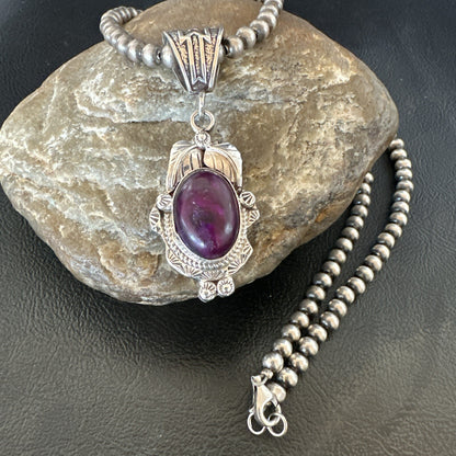 Purple Stone Pendant Navajo Pearls Sterling Silver Necklace 20” 18047