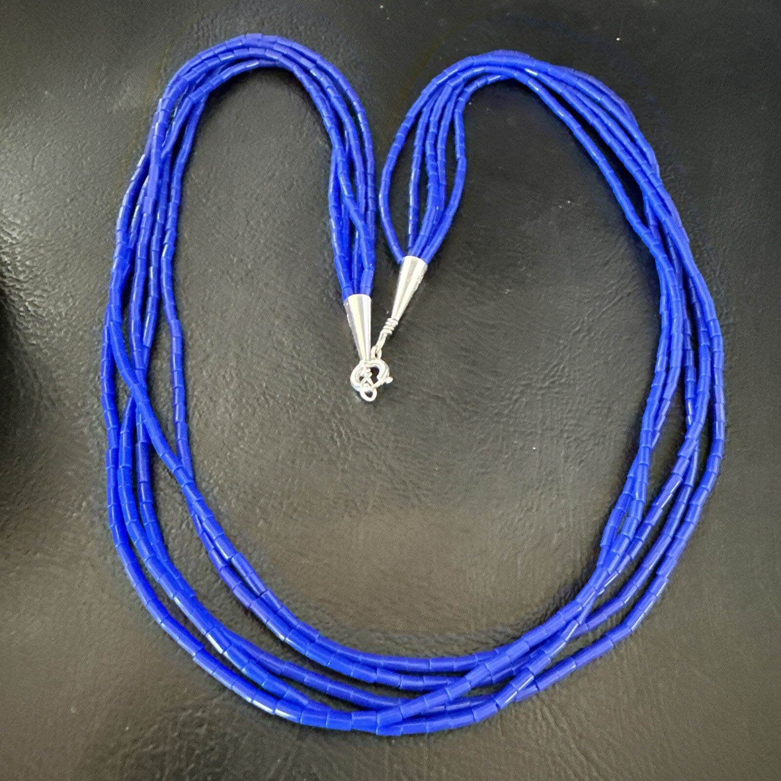 Navajo Lapis 5S Sterling Silver Tube Heishi Bead Necklace 19” 18102