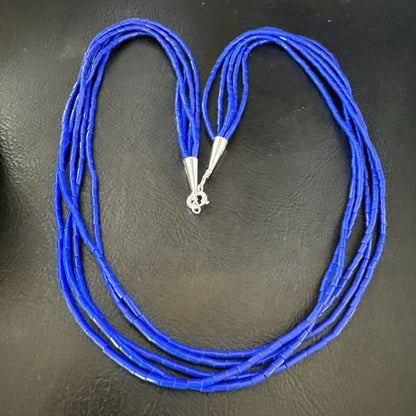 Navajo Lapis 5S Sterling Silver Tube Heishi Bead Necklace 19” 18102