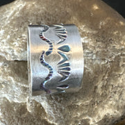 Men's Wedding Wide Band Navajo Stamped Ring Size 14 | Sterling Silver | Authentic Native American Handmade | 19066